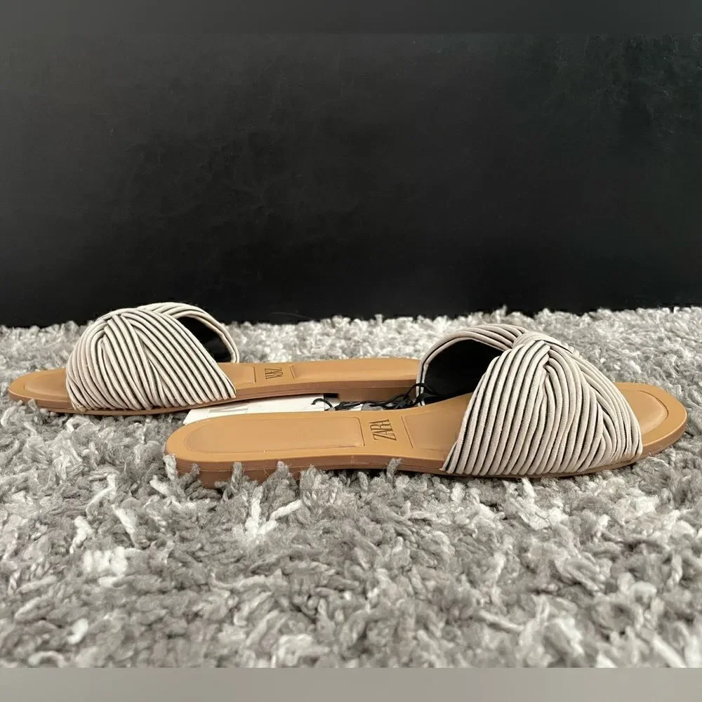 NWT Zara Knotted Fabric Flat Sandals - Picture 3 of 8